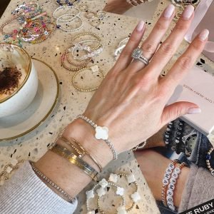 Mother of Pearl Large Clover | Gold Filled, Sterling Silver Bracelet (4mm beads)