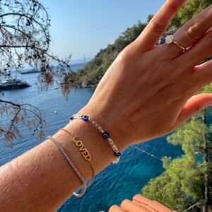 Luxe Clear Glass | Eye bead | Gold Filled, Sterling Silver Stacking Bracelet (3mm beads)