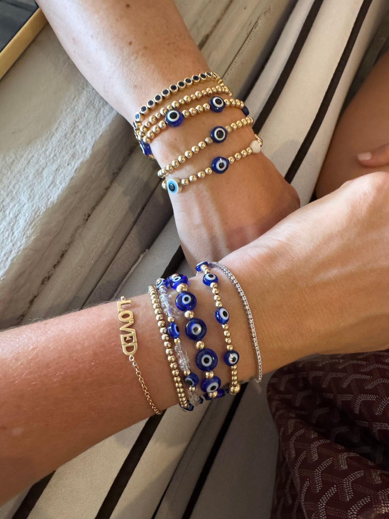 Flat Resin eye bead | Gold Filled, Sterling Silver Stacking Bracelet (4mm beads) - Image 2