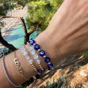Flat Resin eye bead | Gold Filled, Sterling Silver Stacking Bracelet (4mm beads)