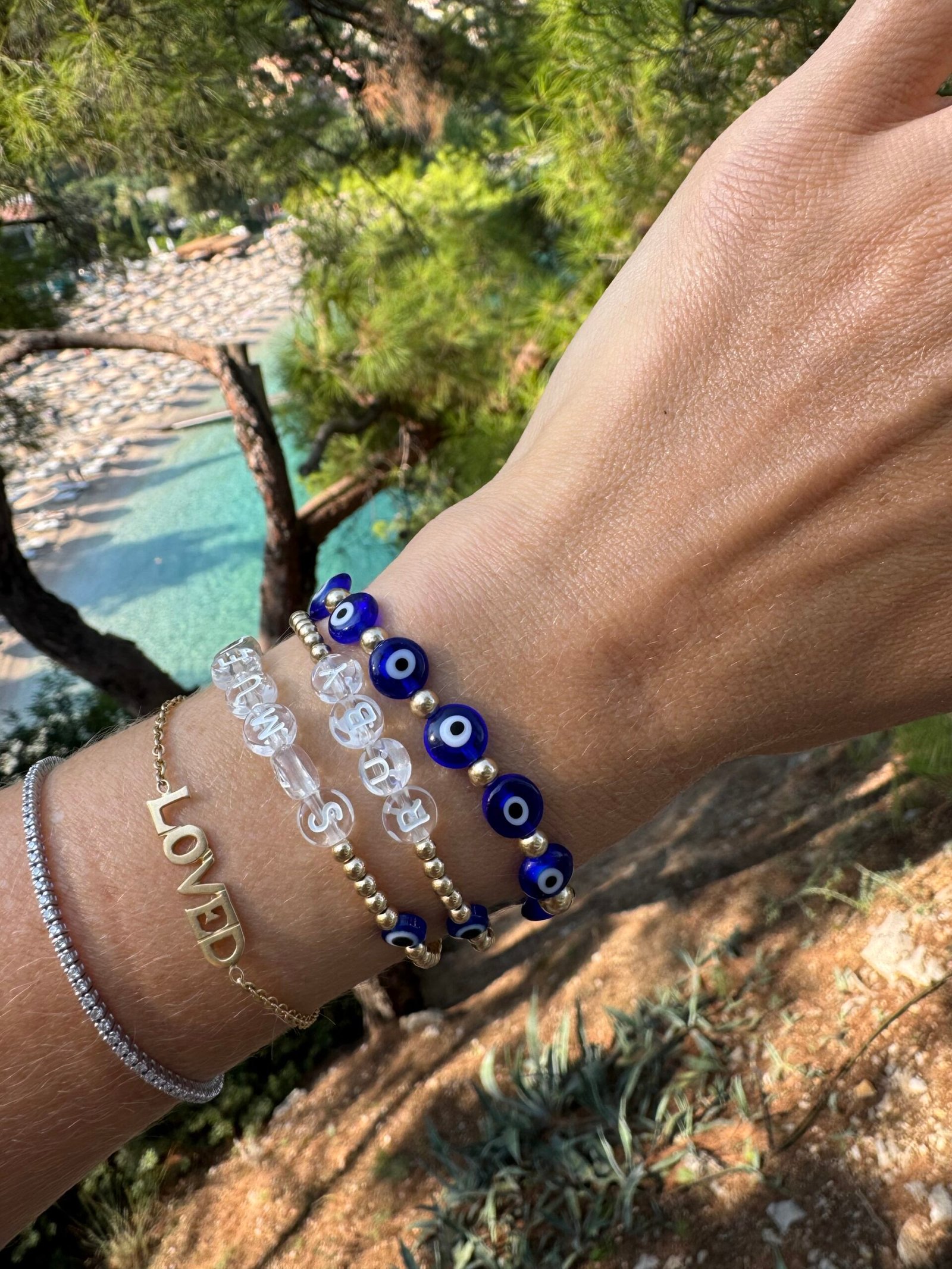 Flat Resin eye bead | Gold Filled, Sterling Silver Stacking Bracelet (4mm beads)